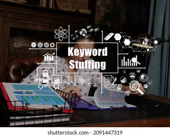 Financial concept about Keyword Stuffing with woman checking agreement document on background. - Shutterstock ID 2091447319