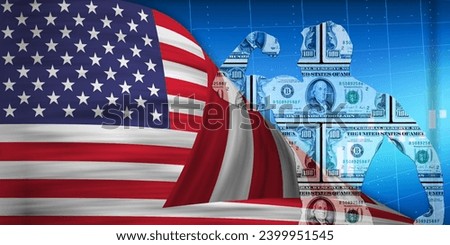 Financial concept American flag and money. The global strength of the American currency.