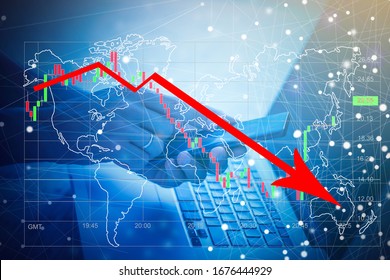 Financial Concept. Graphs Of Financial Crisis 2020, Copy Space