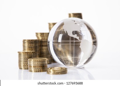 Financial Concept. World And Money Isolated On White Background