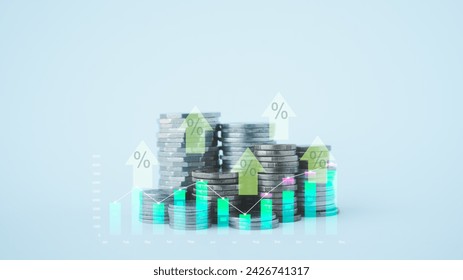 financial concepts and financial investment business stock growth stack of silver and gold coins with trading chart arrow up interest increasing - Powered by Shutterstock