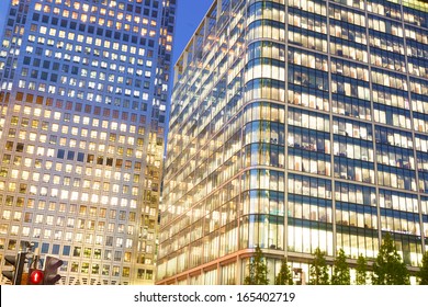 Financial Corporate Building Skyscrapers At Night, City Of London, England, UK 