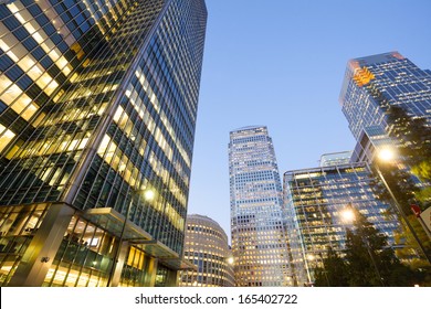 Financial Corporate Building Skyscrapers At Night, City Of London, England, UK 