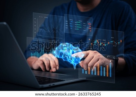 Financial data with artificial intelligence. AI role in investment, market analysis, stock trading, and management. FinTech, smart financial solutions, and big data for strategic business growth.