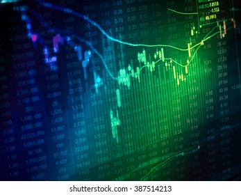 Financial data on a monitor. Business statistics and analytics, glowing sheet business statistics of exchange trading in the dark.