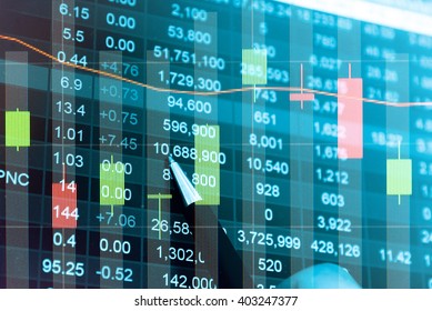 Financial data on a monitor. Business statistics and analytics, glowing sheet beznes statistics of exchange trading in the dark