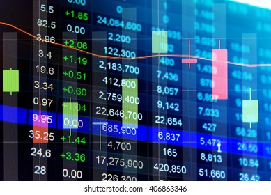 Financial data on a monitor. Business statistics and analytics, glowing sheet beznes statistics of exchange trading in the dark