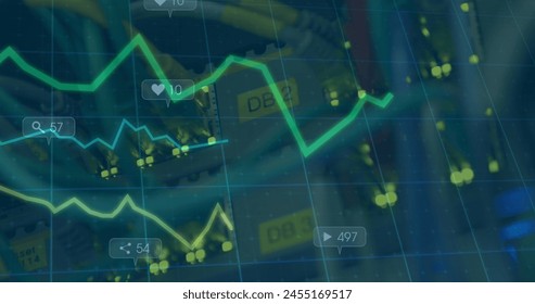 Financial data processing against close up of internet server. global finance and business technology concept
