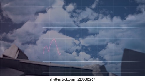Financial data processing over broken dollar symbol against clouds in the blue sky. global finance and economy concept