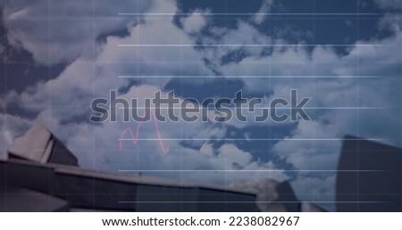 Financial data processing over broken dollar symbol against clouds in the blue sky. global finance and economy concept