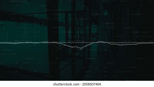 Financial data processing over cityscape against dark background. global finance and digital interface technology concept