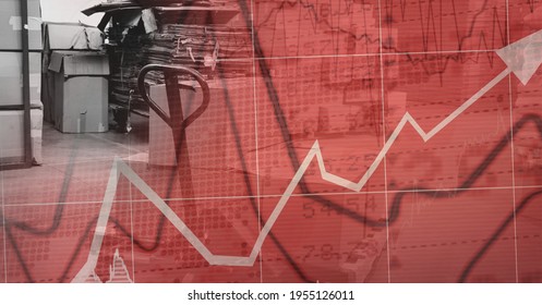 Financial data and statistics graphs processing over warehouse, finance and delivery concept. digitally generated image.