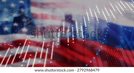 Financial data visualization overlaid with USA flag for economic and market analysis