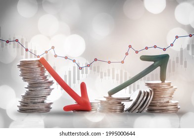 Financial depressing and growth graph stock trading on bokeh background. Economic recession and recovery concept and return on investment roi idea - Shutterstock ID 1995000644