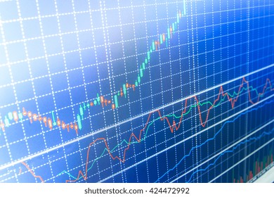 Financial diagram with candlestick chart. Blue background with stock chart. Market analysis for variation report of share price. Finance concept. Finance background data graph. 
