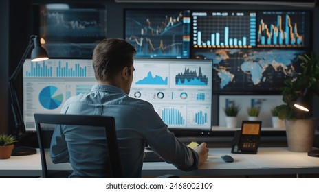 Financial Expert Reviews Market Projections and Investment Strategies on Computer - Powered by Shutterstock