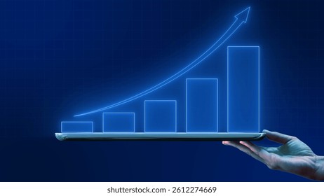 Financial graph background - abstract stock market charts on financial data view - tablet in the hand - 3D-Illustration
