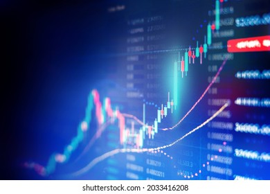 Financial Graph With Up Trend Line Candlestick Chart In Stock Market On Blue Color Background