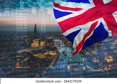 Financial Great Britain flag, united kingdom economy and european union flag