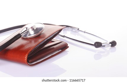 Financial Health Concept, A Stethoscope On Brown Wallet