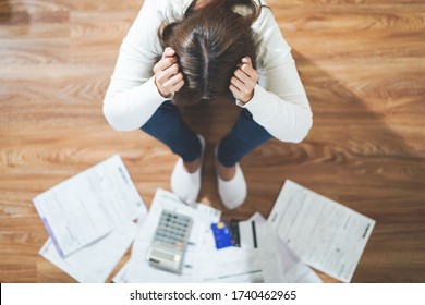 Financial household debt economy accounting concept. Close up view hands of person calculating monthly expense and management investment and payment bill invoice.