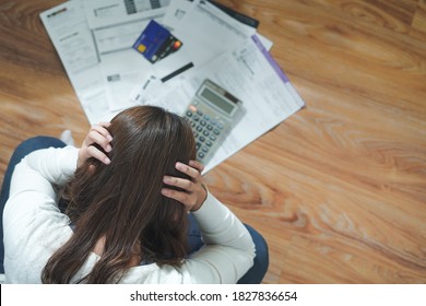 Financial household debt economy accounting concept. Close up view hands of person calculating monthly expense and management investment and payment bill invoice.