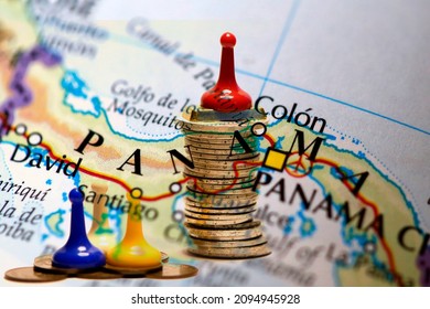 Financial Inequality Expressed As Differences In Coin Height On Top Of A Map Of Panama