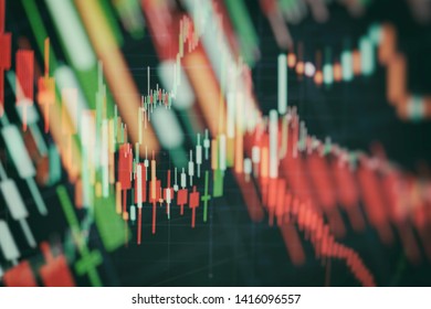 financial instruments with various type of indicators including volume analysis for professional technical analysis on the monitor of a computer. Fundamental and technical analysis concept.