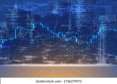 Financial Investment Concept, Double Exposure Of City Night And Stack Of Coins For Finance Investor, Economic , Business Background.