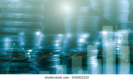 Financial investment concept, Double exposure of stack of coins and city for finance investor, Forex trading market candlestick chart, Cryptocurrency Digital economy. investing growing.economy trends  - Shutterstock ID 1932425153