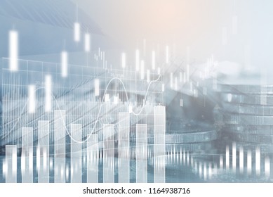 Financial Investment Concept. Stock Market Or Forex Trading Graph And Stock Exchange, Summary Chart, Economy Trends Background. Abstract Finance Background For Business Presentation.