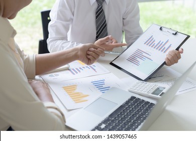 Financial And Investment Planning, Head Of Marketing Is Analyzing Data From The Summary Graph Statistics For Executives, Business Meetings.