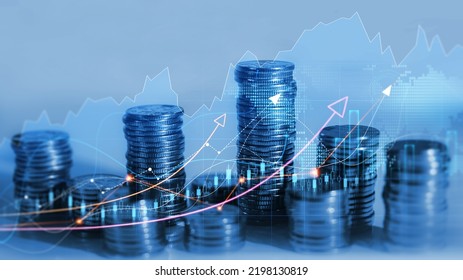 Financial investment and success market stock technology currency report. Stacks of coin with trading graph.  - Shutterstock ID 2198130819