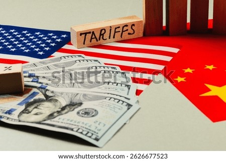 Financial manipulation in trade involves tariffs affecting US-China relations, with money currency representing the ongoing economic war and political speculation.