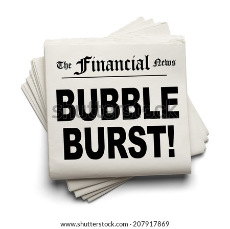 Financial New Paper with Bubble Burst Headline Isolated on White Background.