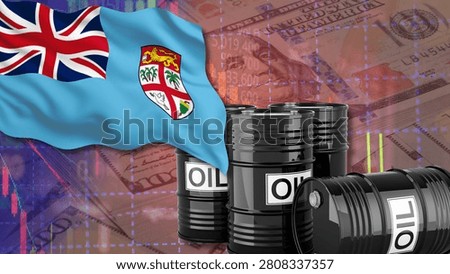 The financial relationship between the US dollar, petrodollar, oil price fluctuations, and Fijian market demand. Illustrated with oil barrels, the Fijian flag, and a data chart.