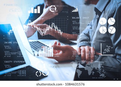 Financial Report Data Of Business Operations (balance Sheet And Income Statement And Diagram) As Fintech Concept.Business Team Meeting. Photo Professional Investor Working New Start Up Project. 