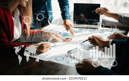 Financial report data of business operations balance sheet and income statement and diagram as Fintech concept.Business team meeting. digital tablet and computer laptop. in office - Powered by Shutterstock