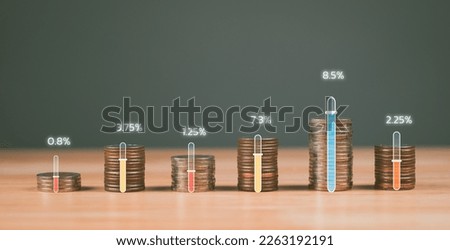 Financial return and dividend concept. Trader. Stock. Gold. Mutual fund. Percentage graph showing. Different Profits on Stacked Coins of World Investors