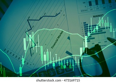 FINANCIAL SERVICE concept with Data analyzing in Forex, Commodities, Equities, Fixed Income and Emerging Markets. the charts and summary info show about "Business statistics and Analytics value".