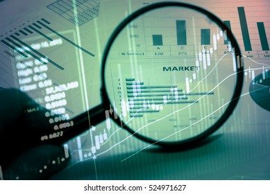 FINANCIAL SERVICE concept with Data analyzing in Forex, Commodities, Equities, Fixed Income and Emerging Markets. the charts and summary info show about "Business statistics and Analytics value".