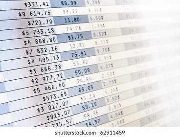 Financial and stock exchange data on computer screen. Shallow depth of field