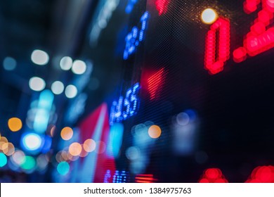 Financial Stock Exchange Market Display Screen Board On The Street, Selective Focus