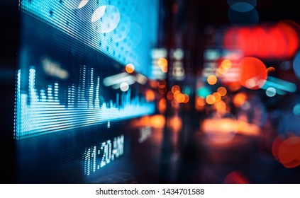 Bildschirm-Tafel für die Anzeige des Börsenmarktes auf der Straße, selektiver Fokus

