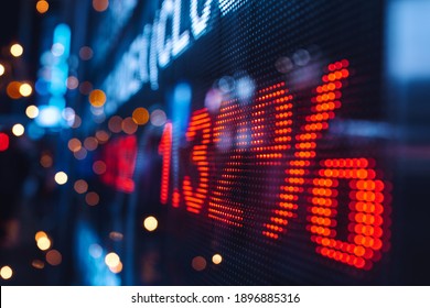 Financial Stock Exchange Market Display Screen Board On The Street, Selective Focus