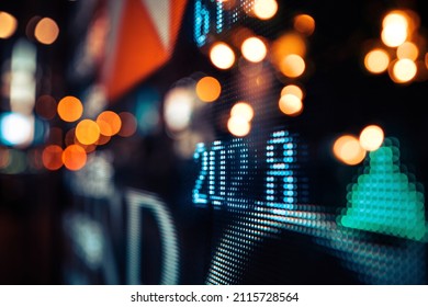 Financial Stock Exchange Market Display Screen Board On The Street, Selective Focus