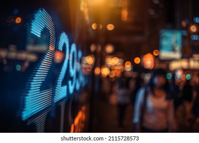 Financial Stock Exchange Market Display Screen Board On The Street, Selective Focus