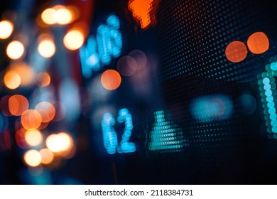 Financial Stock Exchange Market Display Screen Board On The Street, Selective Focus