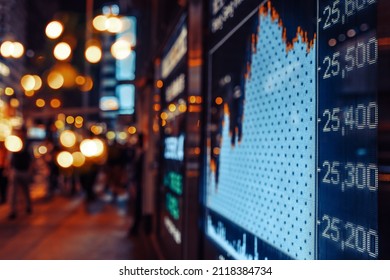 Financial Stock Exchange Market Display Screen Board On The Street, Selective Focus