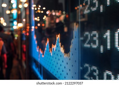 Financial Stock Exchange Market Display Screen Board On The Street, Selective Focus